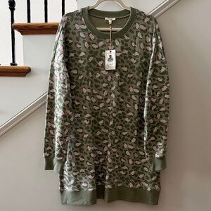 Easel Olive & Pink Leopard Print Sweater Dress with Pockets - Size L (NWT)